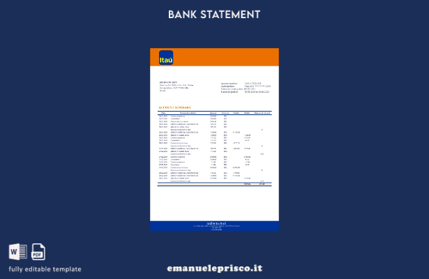 modello word di estratto conto bancario Brasile Itau stile verificato